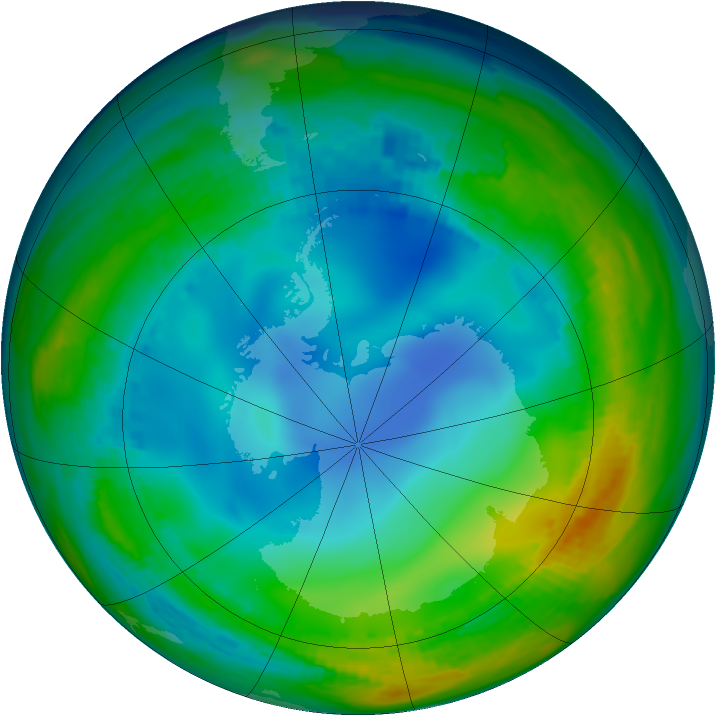 Antarctic ozone map for 17 July 1992